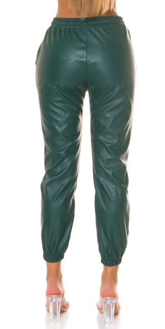 Trendy hoge taille lederlook broek joggingbroek style groen
